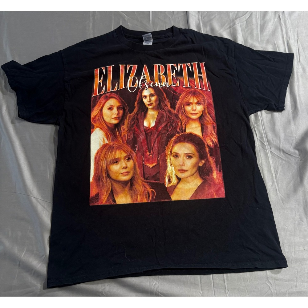 Gildan Elizabeth Olsen Graphic Tee Black Heavy Cotton T-Shirt Mens Large